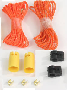 Kit Réparation Filet électrique 

Le kit réparation Filet électriques est composé des éléments suivants :

 - 3 m de fil électrifié orange
 - 3 m de fil non électrifié orange (pour le fil inférieur)
 - 2 capuchons de piquet
 - 2 embases noires de piquet
 - 4 raccords métalliques pour fil électrifiés