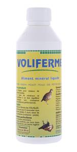 VOLIFERME 300 ML

Spécialiste de l'alimentation et de la santé de la volaille fermière et du gibier fermier GAMIFERME a conçu VOLIFERME, 
un supplément nutritionnel liquide pour toute volaille, les canards, gibier, pigeon, poules, poulets, oies...

 				 			
DESTINATION DE VOLIFERME
Canards, gibier, pigeon, poules, poulets, oies
 
OBJECTIFS NUTRITIONNELS DE VOLIFERME
• Croissance harmonieuse de la volaille
• Phase critique de la croissance
• Préparation à la reproduction

EMPLOI DE VOLIFERME

A diluer dans l'eau de boisson pendant 5 jours consécutifs par mois. 10 ml par litre d'eau soit 2 cuill. à café par litre d'eau de boisson.
A utiliser en complément avec FORTIFERME mais ne pas mélanger les 2 produits . Faire 8 à 10jours de l'un puis passer à l'autre produit.

COMPOSITION DE VOLIFERME

Eléments minéraux (Phosphore, Calcium, Magnésium) et Oligos élements 5manganèse, Zinc, Cobalt, Fer).

TENEUR GARANTIE DE VOLIFERME
Minéraux
Calcium................................................. 1,5 %
Sodium................................................ 0,5 %
Phosphore.................................................. 10 %
Magnesium................................................ 2 %
Oligo-éléments
Fer....................................... 2 000 mg/kg
Zinc.......................................2 000 mg/kg
Manganèse....................................... 1500 mg/kg
Cuivre.......................................... 100 mg/kg
Cobalt............................................ 10 mg/kg

Technologie
de fabrication
 	
VOLIFERME est un produit trés concentré du fait de sa technologie de fabrication qui fait appel à une réaction endothermique. Sa trés forte concentration en éléments minéraux et énéergétiques confère l'éfficacité maximum au produit.
Nota : Nettoyer installation et abreuvoirs aprés emploi. Ne pas préparer la solution pour plus de 24 heures. Maitenir les emballages fermés aprés usage et à l'abri de la lumière et de la chaleur.
PRESENTATION
Flacon de 300 ml